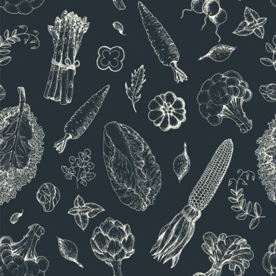 Papier peint à motif  Légumes sur fond sombre en sépia