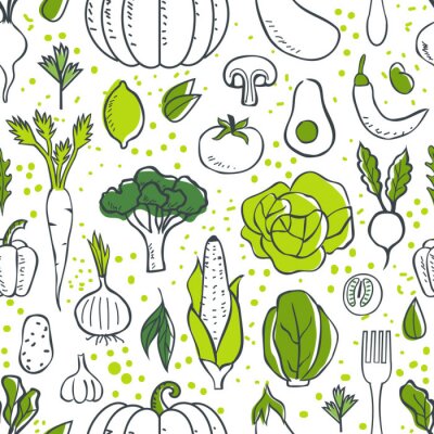 Papier peint à motif  Légumes verts sur fond blanc
