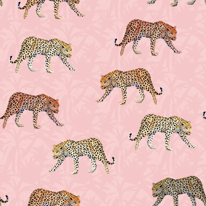 Papier peint à motif  Léopard parmi les roses