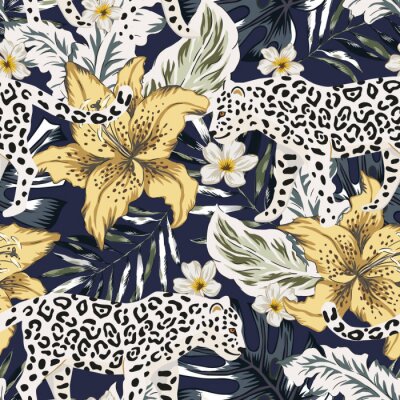 Papier peint à motif  Léopards parmi la végétation tropicale