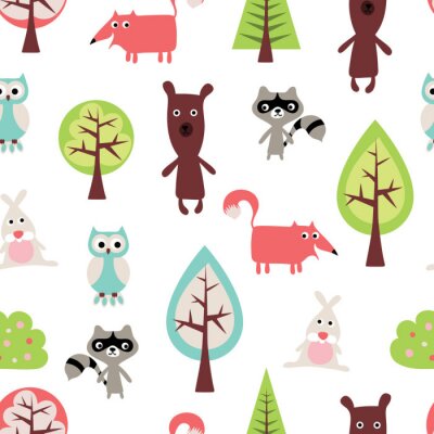 Papier peint à motif  Les animaux mignons, seamless
