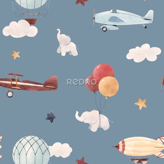 Papier peint à motif  Les aventures du petit éléphant dans le ciel