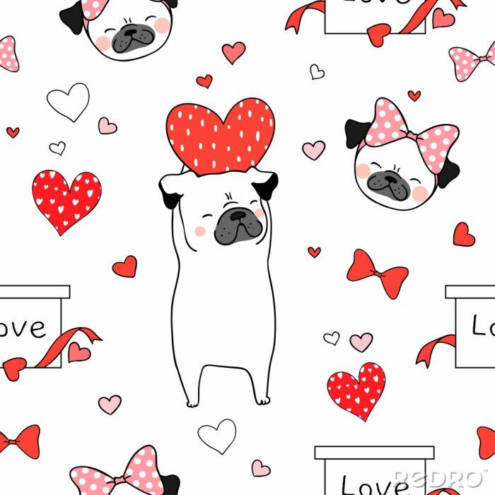 Papier peint à motif  Les chiens de la Saint-Valentin