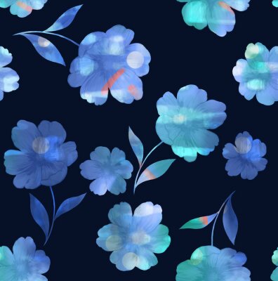 Papier peint à motif  Les fleurs bleues se détachent sur un fond sombre