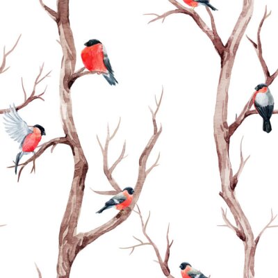 Papier peint à motif  Les oiseaux gazouillent sur les branches