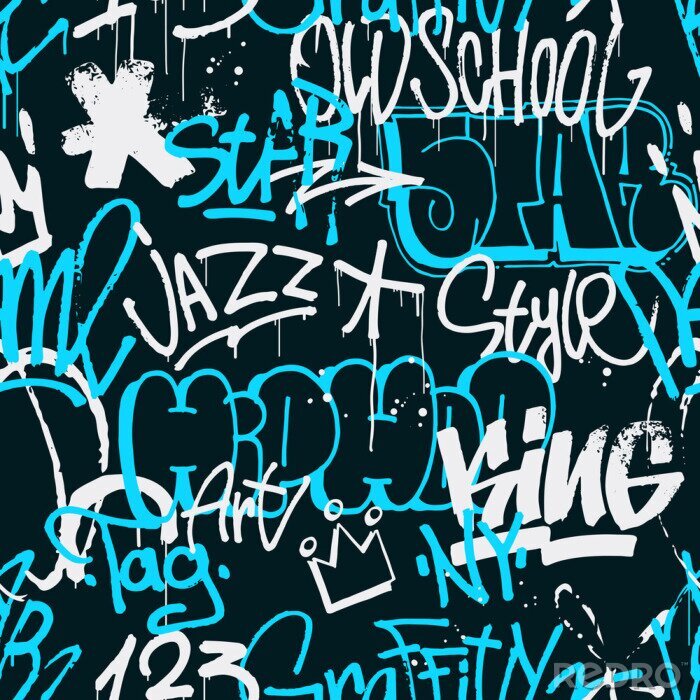 Papier peint à motif  Lettrage graffiti avec une teinte de bleu