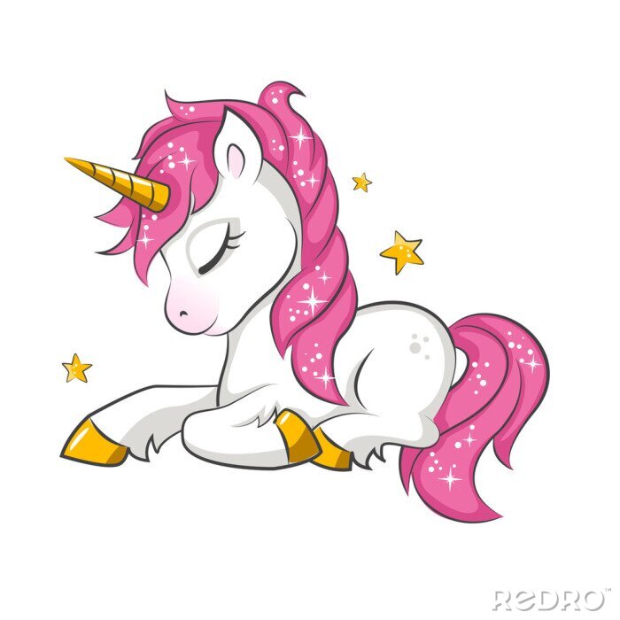 Papier peint à motif  Licorne avec une crinière et une queue roses