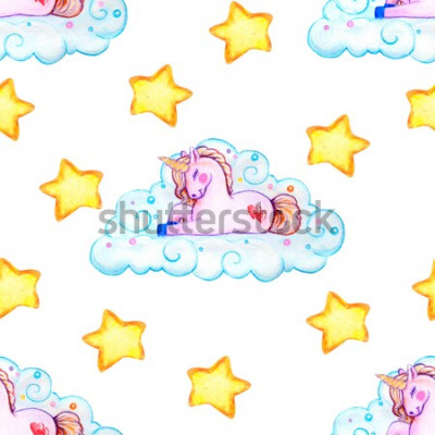 Papier peint à motif  Licorne sur un nuage