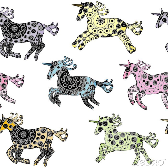 Papier peint à motif  Licornes au galop
