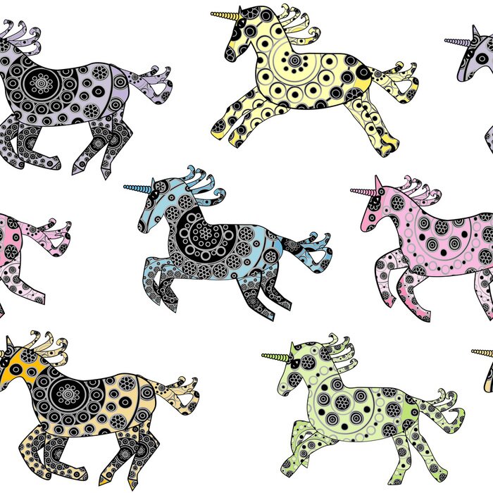 Papier peint à motif  Licornes au galop