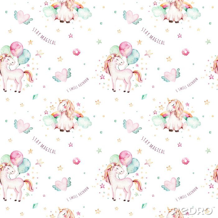 Papier peint à motif  Licornes avec ballons