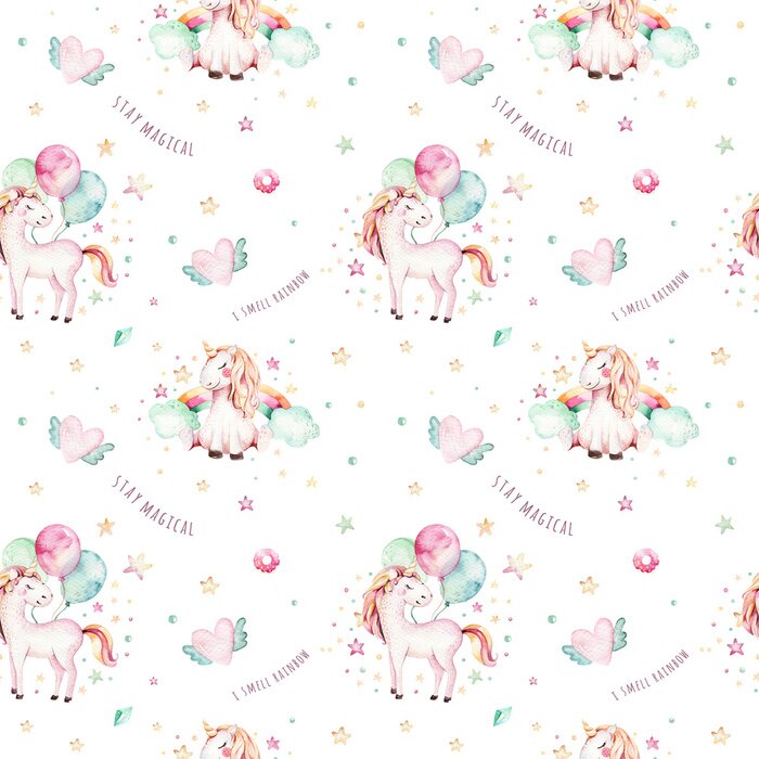 Papier peint à motif  Licornes avec ballons
