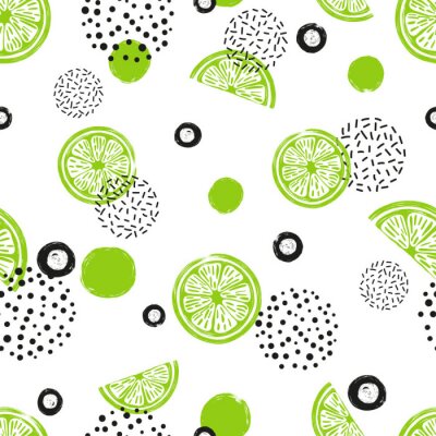 Papier peint à motif  Limes et cercles avec tirets et points