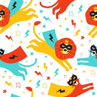 Papier peint à motif  Lions et panthères en super-héros