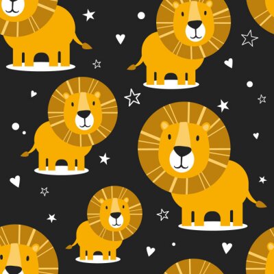Papier peint à motif  Lions parmi les étoiles et les coeurs