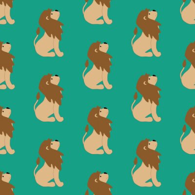 Papier peint à motif  Lions sur fond vert