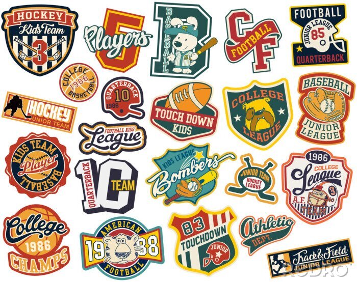 Papier peint à motif  Logos sportifs colorés de différents clubs