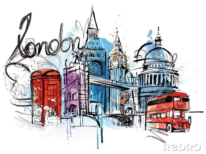 Papier peint à motif  London City Sketch