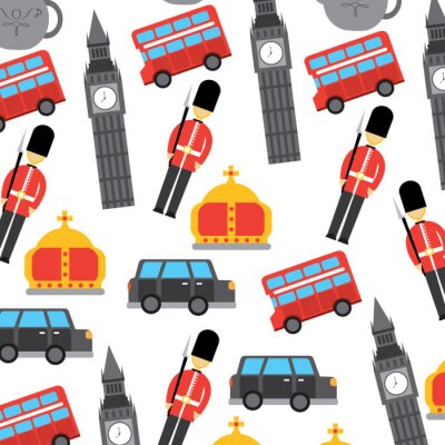 Papier peint à motif  londres et royaume-uni ville soldat couronne taxi autobus big ben icônes vecteur