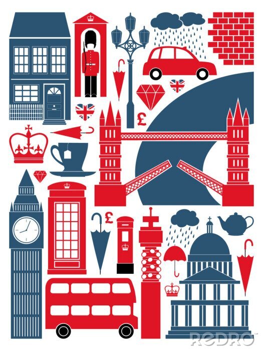 Papier peint à motif  Londres symboles et monuments