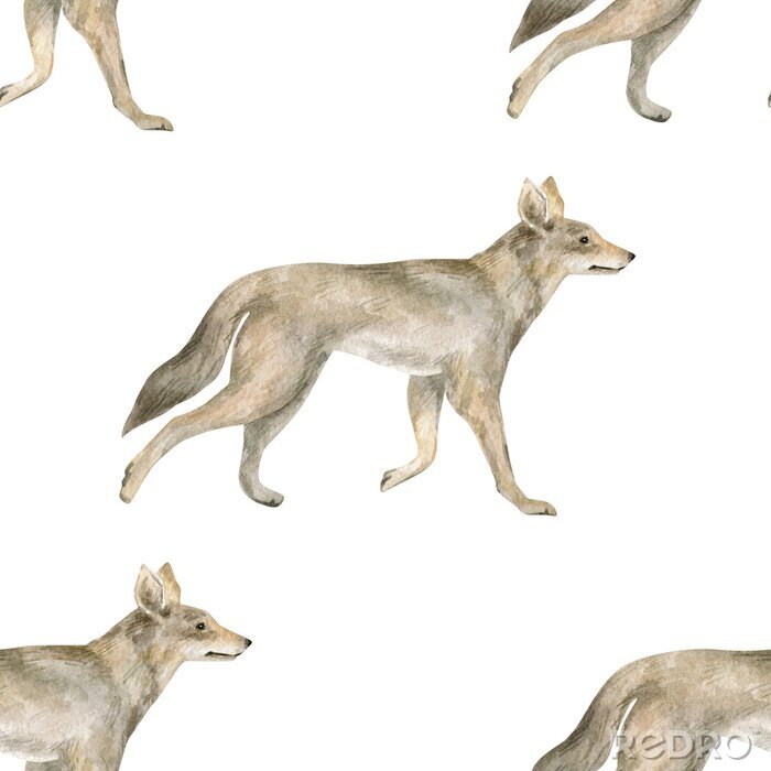 Papier peint à motif  Loups brun clair sur fond blanc
