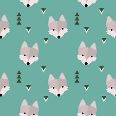 Papier peint à motif  Loups et sapins de Noël pour enfants de style scandinave