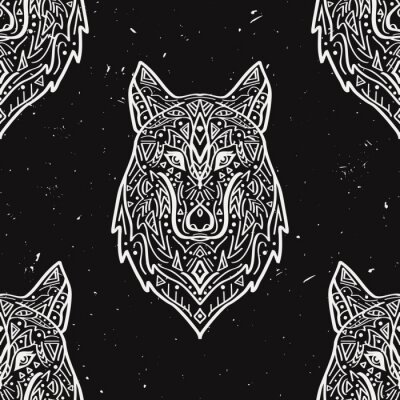 Papier peint à motif  Loups magiques noirs et blancs