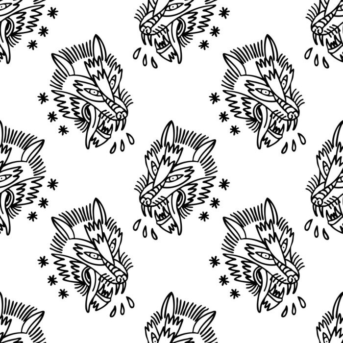 Papier peint à motif  Loups noirs et blancs dangereux