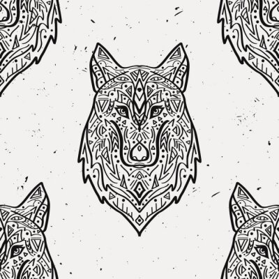 Papier peint à motif  Loups ornementaux magiques noirs et blancs