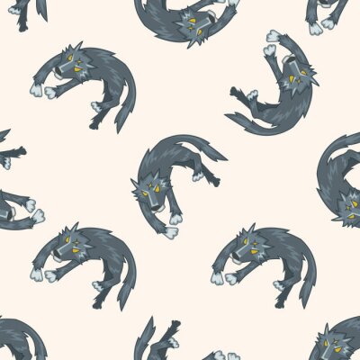 Papier peint à motif  Loups sautants de dessin animé sur un fond beige