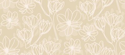 Papier peint à motif  Magnolia in beige line art - seamless pattern