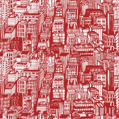 Papier peint à motif  Main, dessiné, seamless, modèle, grand, ville, nouveau, york. Vecteur, vendange, Illustration, NYC, architecture, gratte-ciel, megapolis, bâtiments, centre ville