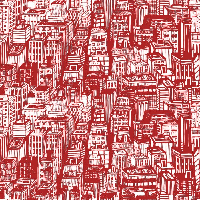 Papier peint à motif  Main, dessiné, seamless, modèle, grand, ville, nouveau, york. Vecteur, vendange, Illustration, NYC, architecture, gratte-ciel, megapolis, bâtiments, centre ville