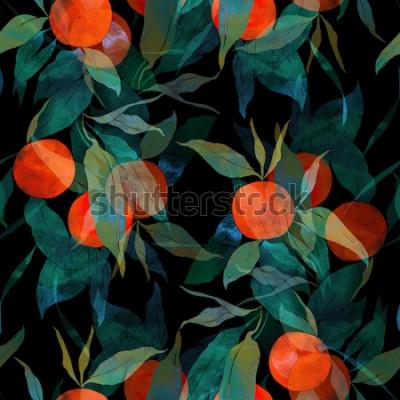 Papier peint à motif  Mandarines au milieu de feuilles