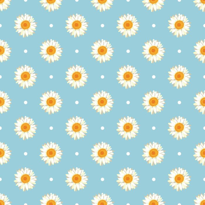 Papier peint à motif  Marguerites sur fond bleu
