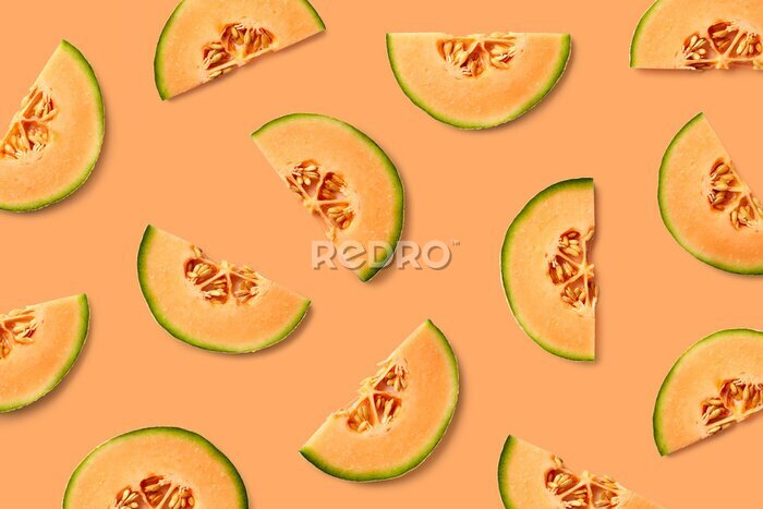 Papier peint à motif  Melon sur fond orange