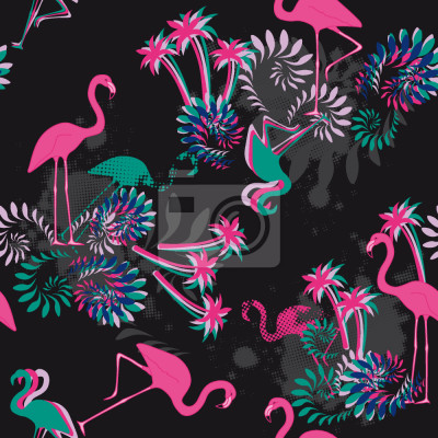 Papier peint à motif  Miami Nights Flamingo
