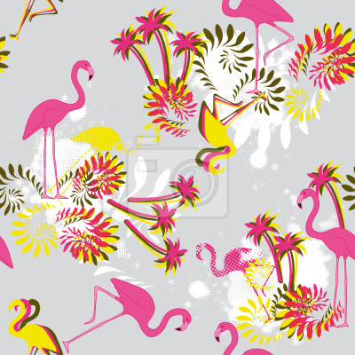 Papier peint à motif  Miami Pink Flamingo