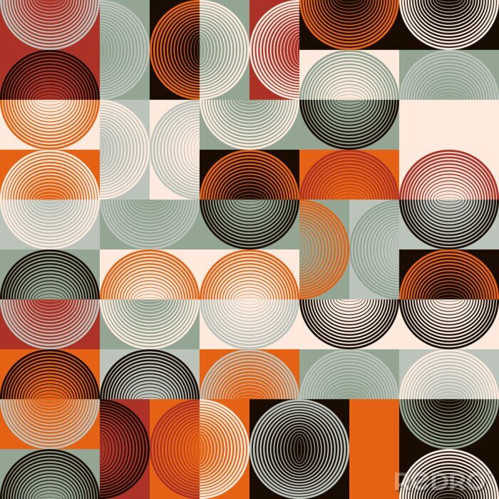 Papier peint à motif  Mid-Century Aesthetics Artwork With Abstract Vector Pattern Design And Geometric Shapes