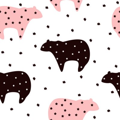 Papier peint à motif  Mignon grand ours abstrait avec motif étoile sans couture. Illustration dessiné à la main à vecteur.