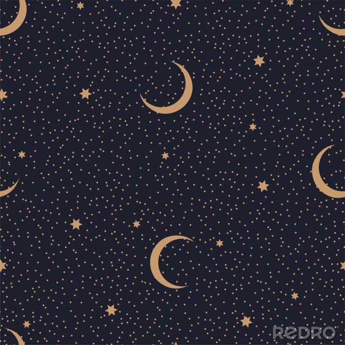 Papier peint à motif  Minimalistic seamless abstract pattern with starry sky and moon on a dark background