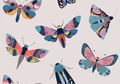 Papier peint à motif  Mites et papillons boho