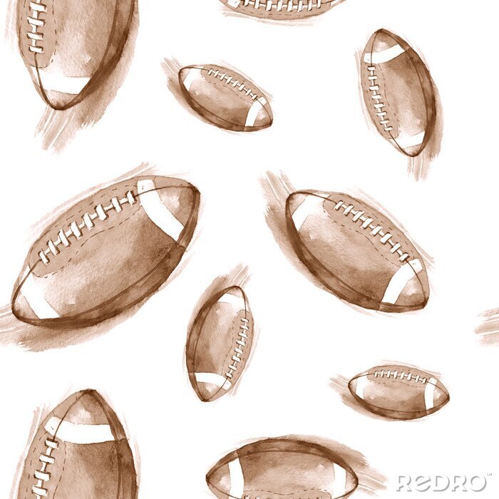 Papier peint à motif  Modèle à l'épreuve aquarelle à la main avec des boules de football américaines. Contexte répété en style rétro. Modèle sportif