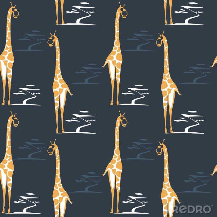 Papier peint à motif  Modèle abstrait avec des girafes sur fond sombre