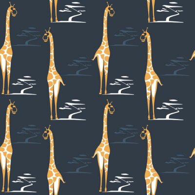 Papier peint à motif  Modèle abstrait avec des girafes sur fond sombre