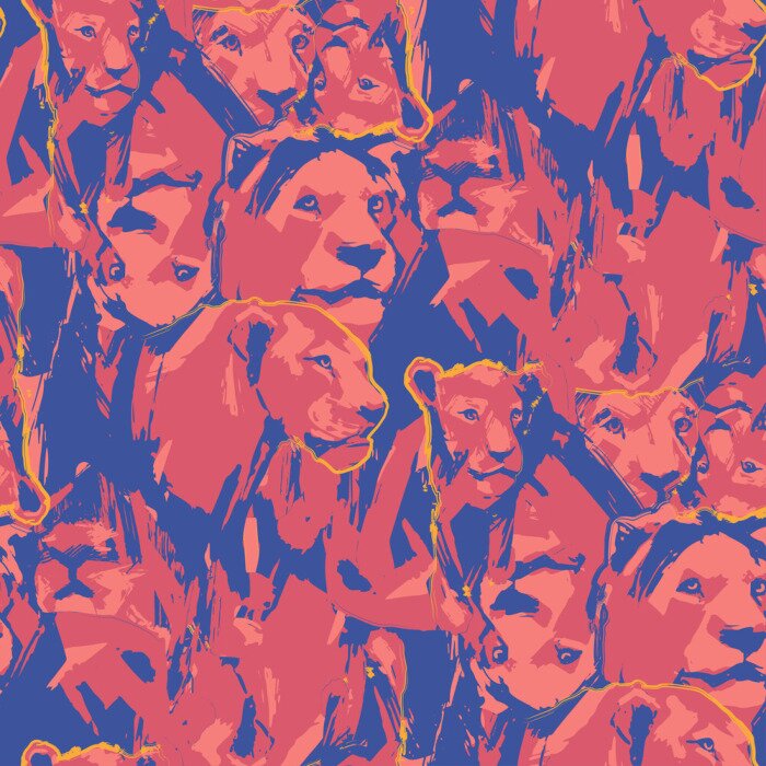 Papier peint à motif  Modèle abstrait avec des lions