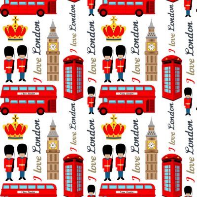 Papier peint à motif  Modèle abstrait de Londres sans soudure pour les filles ou les garçons. Fond de vecteur créatif avec soldat, tour, Angleterre. Drôle de motif pour le textile et le tissu. Style de la mode anglaise. Im