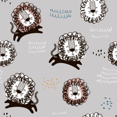 Papier peint à motif  Modèle avec des lions dans un style scandinave