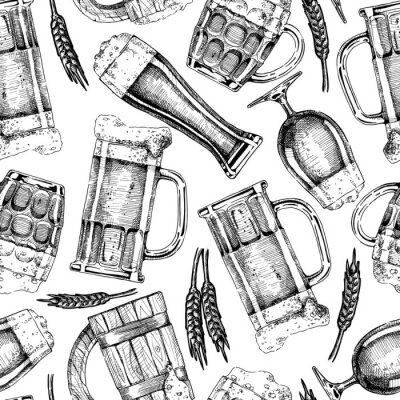 Papier peint à motif  Modèle avec des verres à bière et des tasses