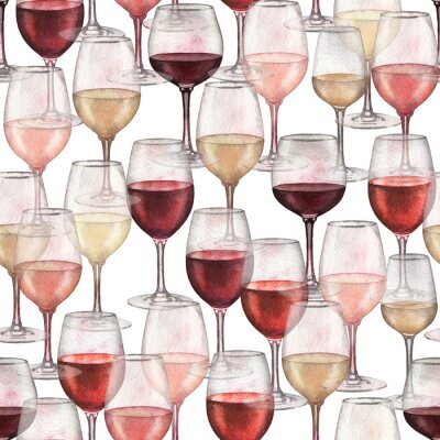 Modèle d'aquarelle de verres à vin rouges, roses et blancs